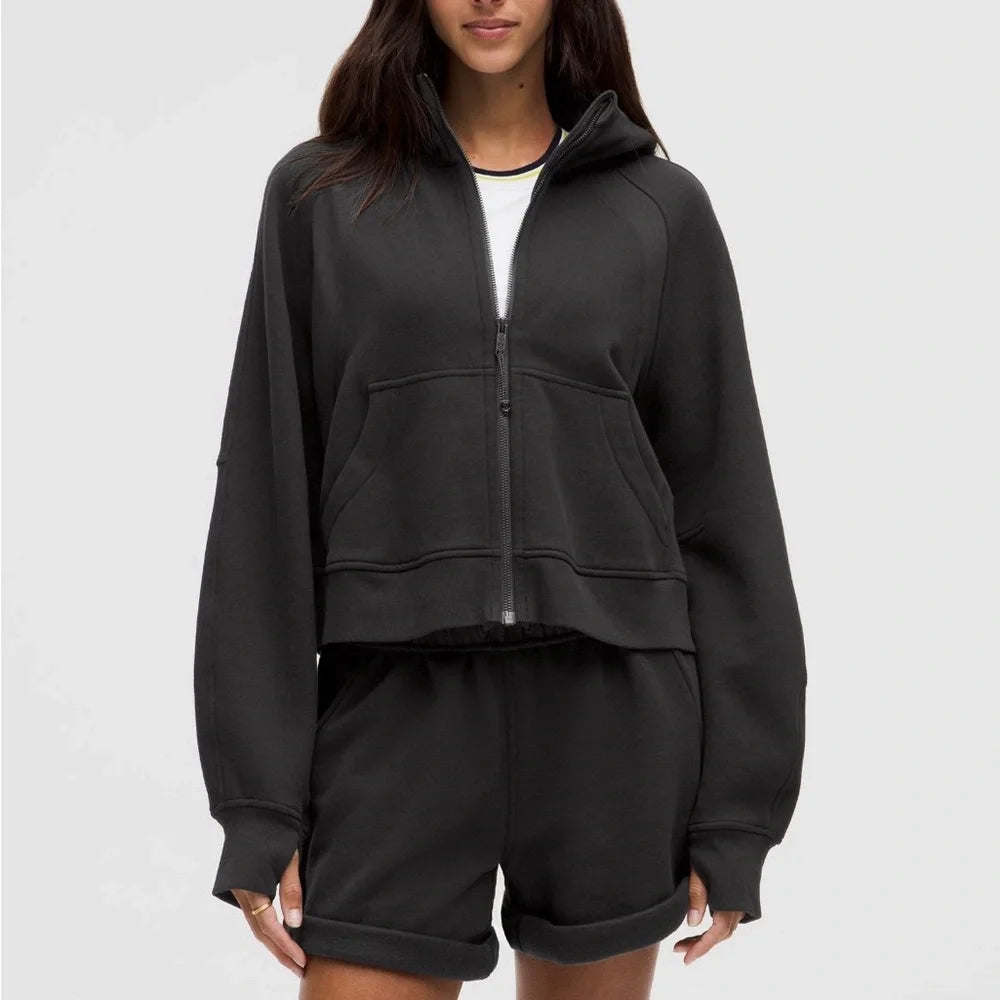 Scuba Oversized Full-Zip Hoodie Black Women's Zip-Up Hoodie by