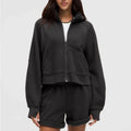 Scuba Oversized Full-Zip Hoodie Black Women's Zip-Up Hoodie by
